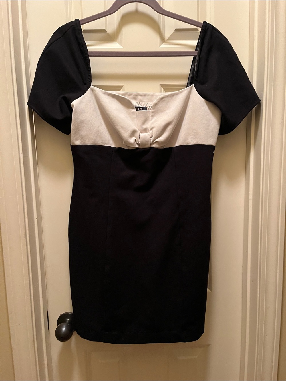 Maeve Bow Front Shift Mini Dress Black and White Large by Anthropologie